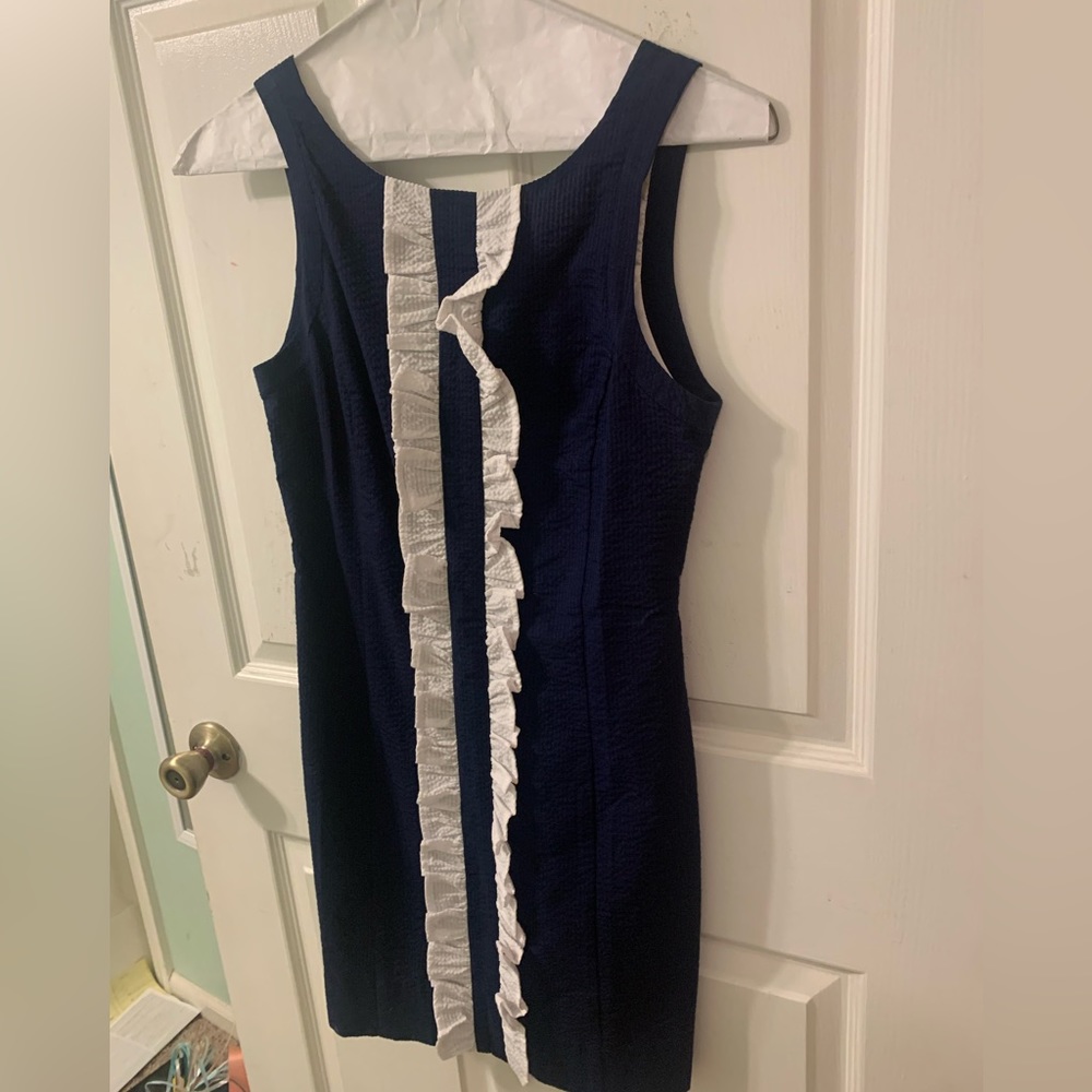 Lauren James ruffle navy dress